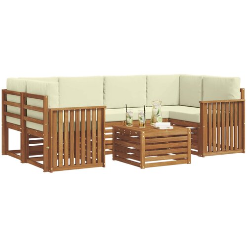  Set vanjskih sofa 7 kom. Prirodna i krem Čvrsto drvo akacije Slike