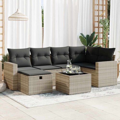 vidaXL 7-dijelni set vrtnih sofa svjetlosivi od poliratana Cijene