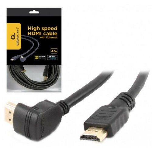 Gembird CC-HDMI490-15 hdmi kabl 4K uhd, ethernet, konektor pod uglom 90 stepeni 4,5m Slike