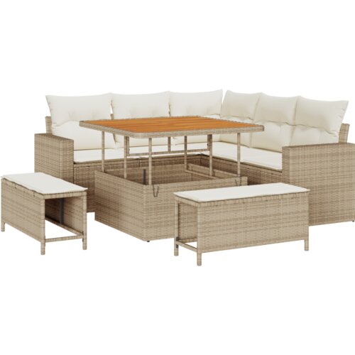 vidaXL 8-dijelni vrtni sofa set s jastučićima bež poli ratan akacija, 3-dijelni vrtni set za blagovanje s jastučićima bež poli ratan akacija Cene
