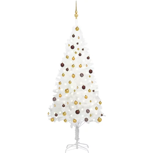 In umjetno božićno drvce s led svjetlima i kuglicama bijelo 210 cm
