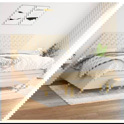 VidaXL Box spring postelja z vzmetnico krem 180x200 cm blago Slike