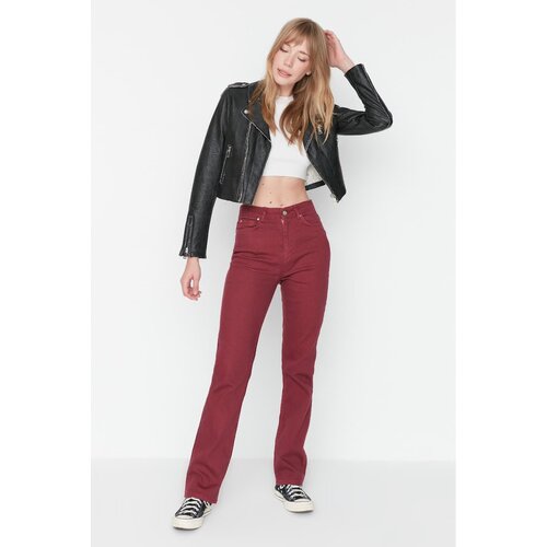 Trendyol Burgundy High Waist Slim Flare Jeans Slike