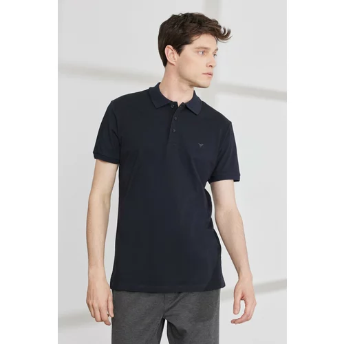 AC&Co / Altınyıldız Classics 100% Organic Cotton Men's Navy Blue Slim Fit Slim Fit Polo Neck T-Shirt.