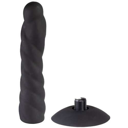 Rimba Latex Play Exchangeable Dildo for Strap-on with Sucking Cup Black Cene