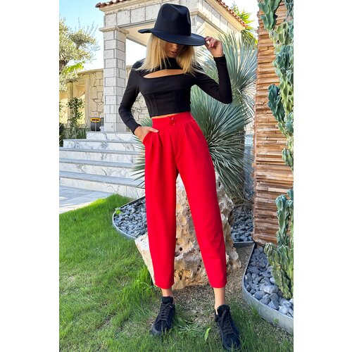 Trend Alaçatı Stili Women's Red High Waist Carrot Trousers Slike