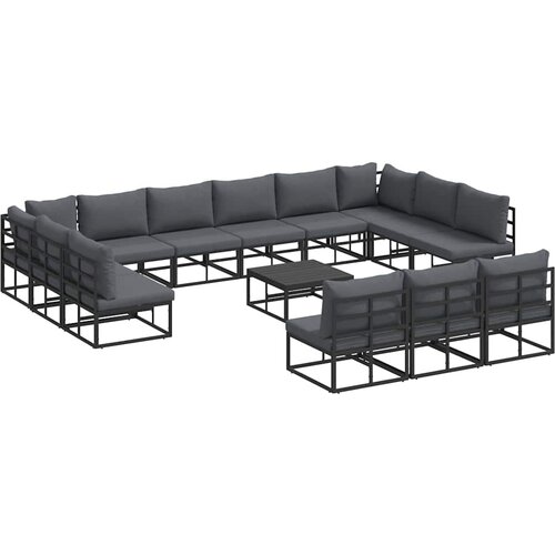  Sjedeća garnitura za vrt s jastukom 14 pcs Crna Aluminij Slike