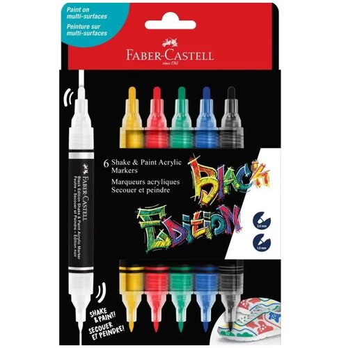 Faber-Castell Faber-Castell: Black Edition Shake &amp, Paint dvostranski barvni marker set, 6 kosov, 3 mm in 1 mm Cene