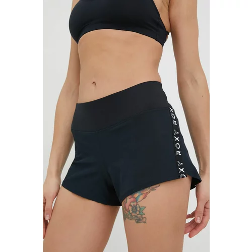 Roxy Kratke hlače za trčanje Bold Moves za žene, boja: crna, s aplikacijom, srednje visoki struk