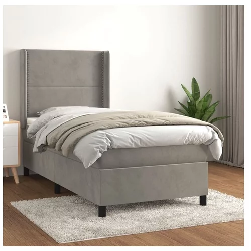  Box spring postelja z vzmetnico svetlo siva 80x200 cm žamet