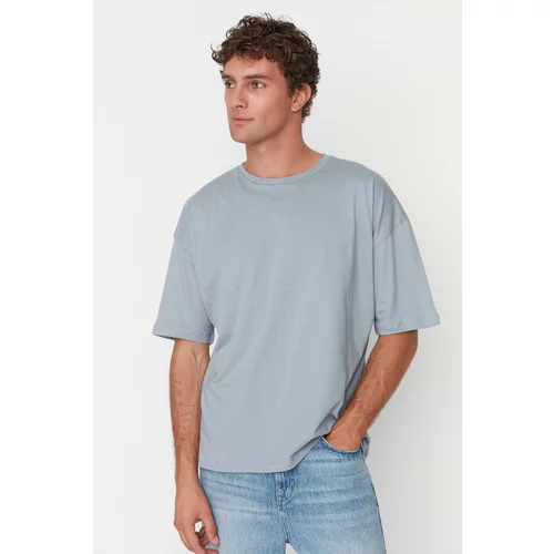 Trendyol Gray Men's Basic 100% Cotton Crew Neck Oversized/Wide Cut, Short Sleeved T-Shirt