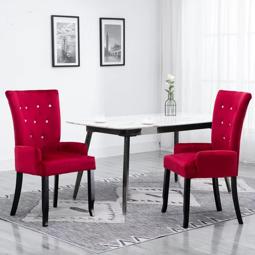 vidaXL Jedilni stol z naslonjali za roke rdeč žamet