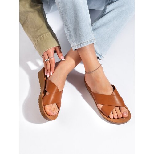 Shelvt Brown women's platform flip-flops Cene