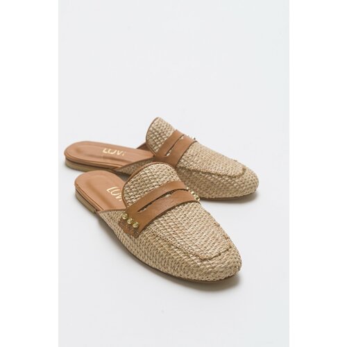 LuviShoes 165 Women's Slippers From Genuine Leather, Scalloped Straw Slike