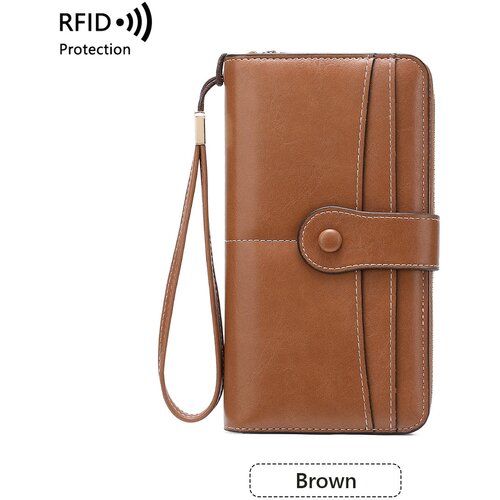INF Ženska denarnica z RFID-zaščito, prostorna usnjena denarnica z zadrgo Brown, (21741288) Cene