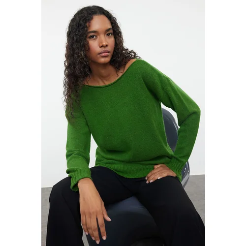 Trendyol Green Wool Boat Neck Basic Knitwear Sweater