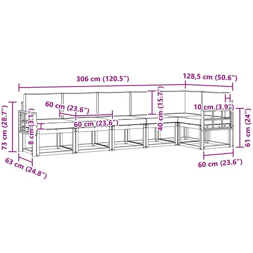  Set vanjskih sofa 6 kom. Bijela i svjetlosiva Smeđa 306 x 128,5 x 73 cm Slike
