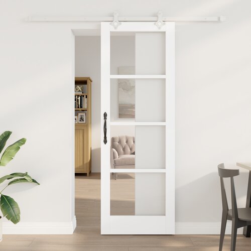 VidaXL Drsna vrata z opremo Bela 73.5x211 cm Trden les bor, Notranja vrata z steklom &amp;#039;ORKDAL&amp;#039;Bela 73.5x211x4 cm Slike