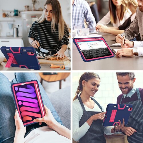 NIKCORP Ovitek za iPad Mini 6 8.3 robusten s stojalom in mestom za pisalo, tridelna za&amp;scaron;čita pred udarci, silikon in plastika, roza, (5000139157) Slike