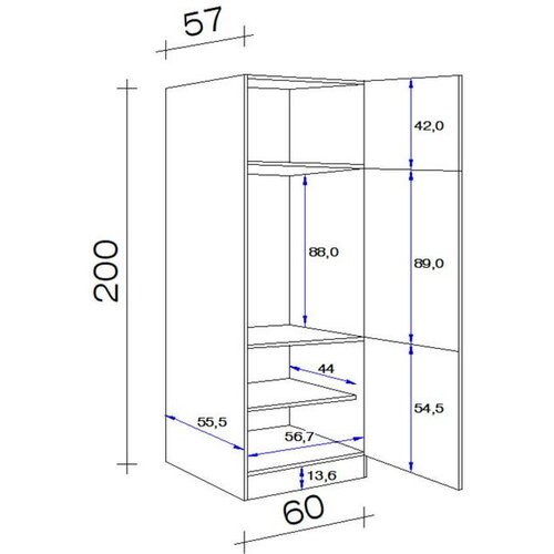 Flex-Well Palma Kuhinjski ormarić (57 x 60 x 200 cm, Dekoracija fronte: Ka&amp;scaron;mir sjajni, Dekoracija korpusa: Hrast Sonoma (izvana)) Slike