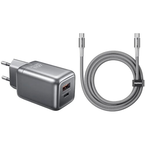 Remax SET:Strujni punjac 45W USB+TIP C+ kabl TIP C na TIP C CA-25, sivi Slike