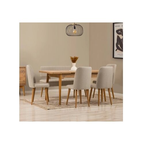 Hanah home vina - atlantic pine, cream atlantic pine cream extendable dining table & chairs set (6 pieces) Cene