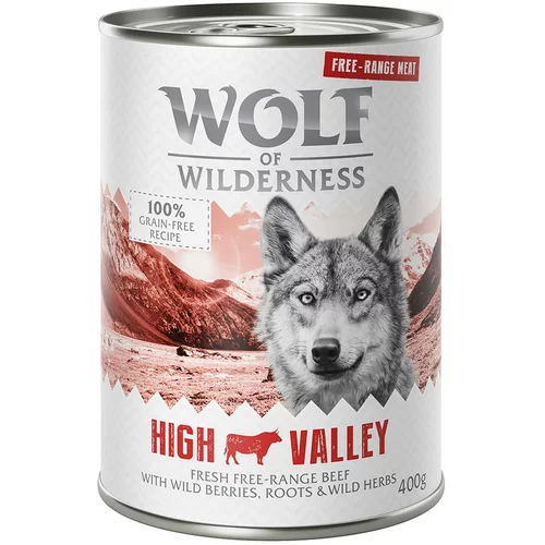 Wolf of Wilderness Varčno pakiranje "Free-Range Meat" 24 x 400 g - High Valley - govedina iz proste reje