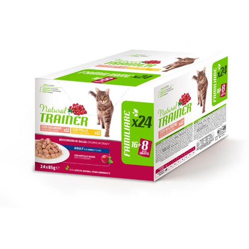 Natural trainer Cat Multipack Adult, vrečka - pi&scaron;čanec, losos - 24 x 85 g Cene
