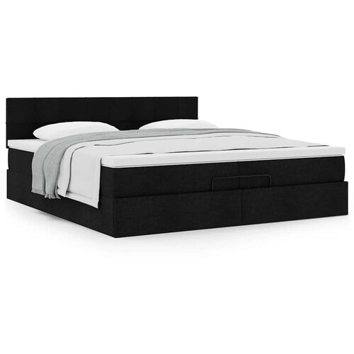VidaXL Otomanski krevet s madracem crni 200x200 cm od tkanine Slike