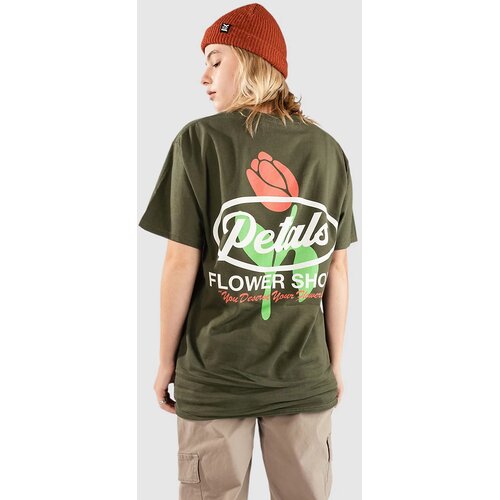 Petals and Peacocks Flower Shop T-shirt olive Slike