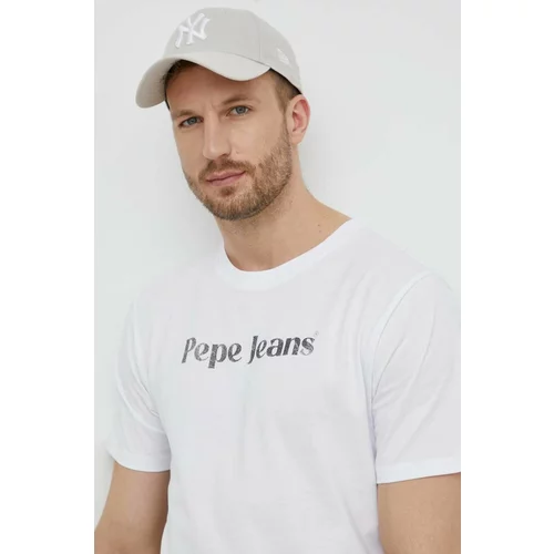 PepeJeans Bombažna kratka majica CLIFTON moška, bela barva, PM509374
