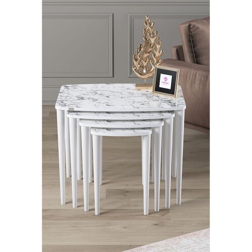 Hanah home set od 4 umetnutih stočića Telwe, beli mermer / beli Cene