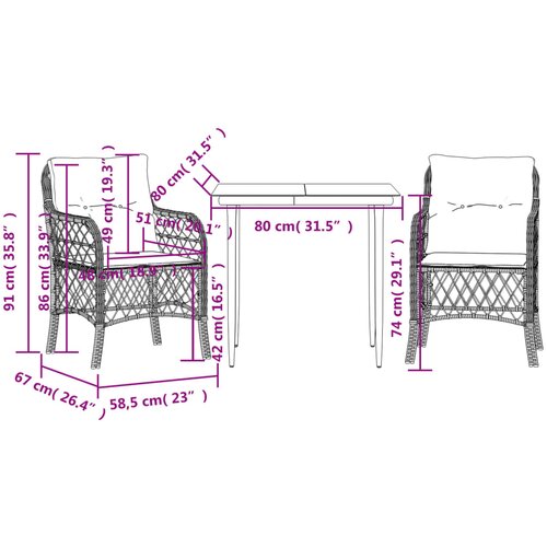  3-dijelni bistro set s jastucima crni od poliratana Slike