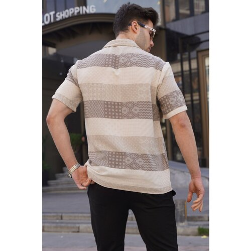 Madmext Men's Brown Short Sleeve Jacquard Shirt 5590 Cene