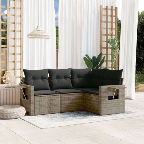 VidaXL 4-dijelni set vrtnih sofa od poliratana s jastucima sivi Slike