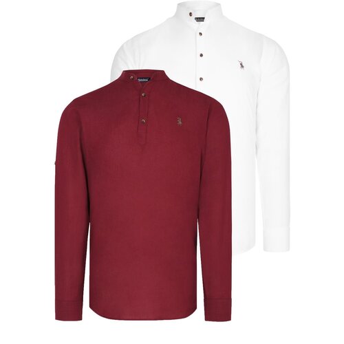 Dewberry DOUBLE SET G783 JUDGE COLLAR SHIRT-WHITE-BURGUNDY Slike