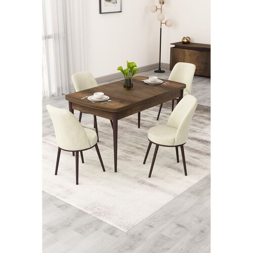 Hanah home trpezarijski set Rax, sto na razvlačenje i 4 stolice, ploča u dekoru drveta Baroque, krem tkanina Babyface Cene