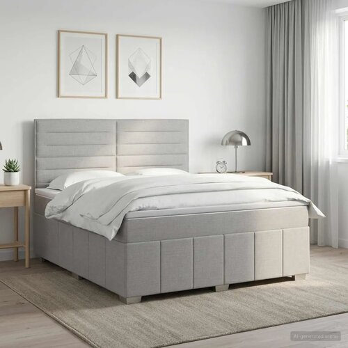  Boxspring krevet s madracem Svjetlosiva 160 x 200 cm Tkanina - Svjetlosiva 160 x 200 cm Dizajn linija Slike
