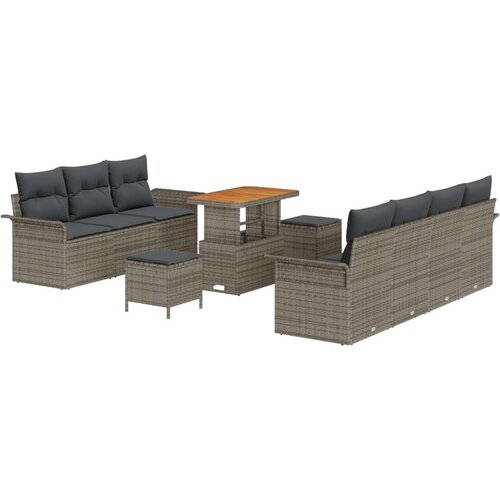  10-dijelni vrtni set sofa s jastučićima sivi poli ratan akacija  2-sjedna vrtna sofa s pohranom i jastučićima sivi poli ratan  V Cijene