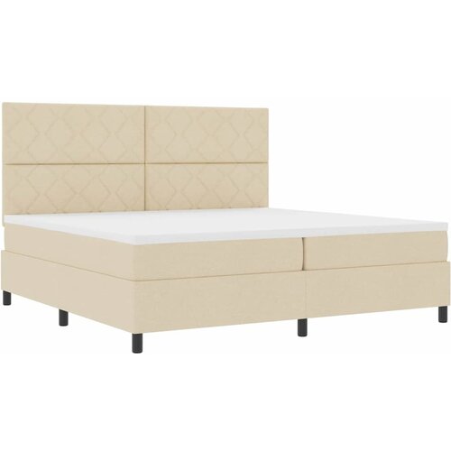  Krevet s opruga kutije s LED trakama Krema 200 x 200 cm tkanina Slike