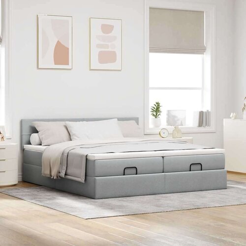 VidaXL okvir kreveta s madracima svijetlosivi 160x200cm od tkanine Slike