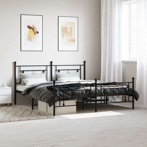 Metalni okvir kreveta uzglavlje i podnožje crni 183x213 cm Slike