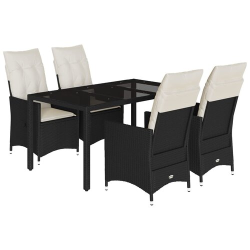  5-dijelni vrtni blagovaonski set s jastucima od poliratana crni Crna 150 x 90 x 75 cm Slike