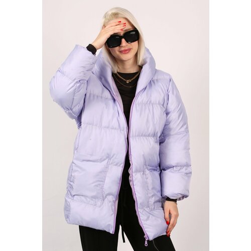 Madmext Purple Hooded Pocket Detailed Women's Coat Slike