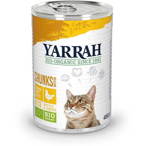 Yarrah Bio ko&amp;scaron;čki 6 x 405 g - Bio pi&amp;scaron;čanec z bio koprivami in bio paradižnikom v omaki Slike