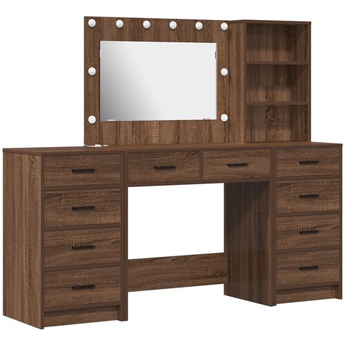 vidaXL 3-dijelni set toaletnog stola s LED-om, crni hrast, MDF Cijene