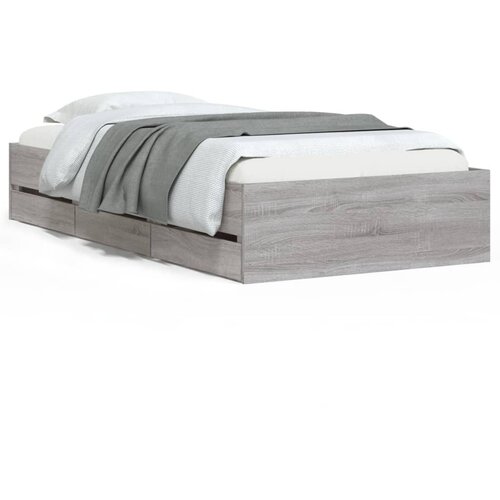 VidaXL Posteljni okvir s predali siva sonoma 90x190 cm inženirski les, (20951665) Slike