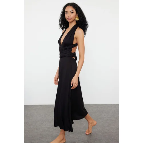 Trendyol Black Plain Regular Midi Knitted 97% Viscose,3% Elastane Dress