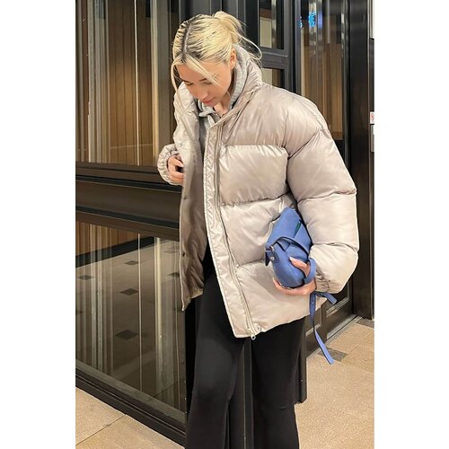 Madmext Gray Basic Oversize Women's Down Jacket Slike