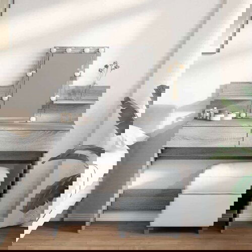  Toaletni stolić s LED svjetlima siva boja hrasta 100x40x130 cm Slike